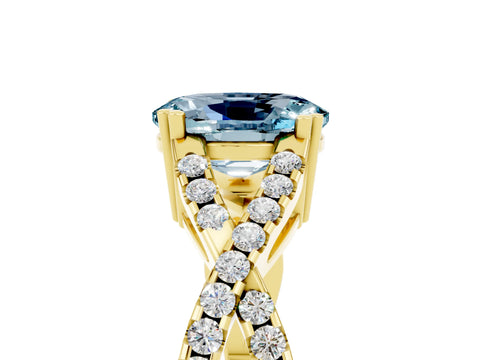 Yellow gold Oval Cut Aquamarine Solitaire Ring with Four-Prong Setting and Twisted Pavé Band_5