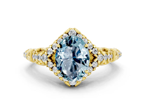 Yellow gold Oval Cut Aquamarine Solitaire Ring with Hidden Halo and Pavé Band_12