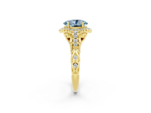 Yellow gold Oval Cut Aquamarine Solitaire Ring with Hidden Halo and Pavé Band_14