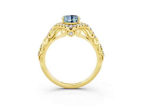 Yellow gold Oval Cut Aquamarine Solitaire Ring with Hidden Halo and Pavé Band_15
