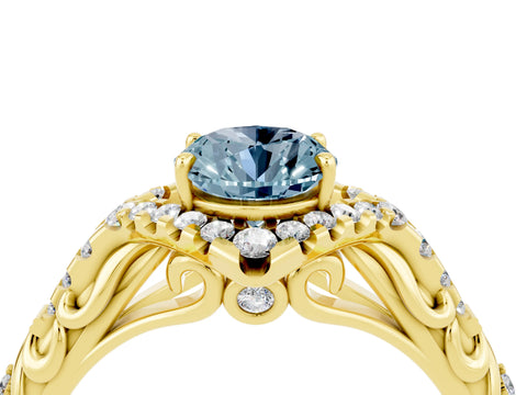 Yellow gold Oval Cut Aquamarine Solitaire Ring with Hidden Halo and Pavé Band_16