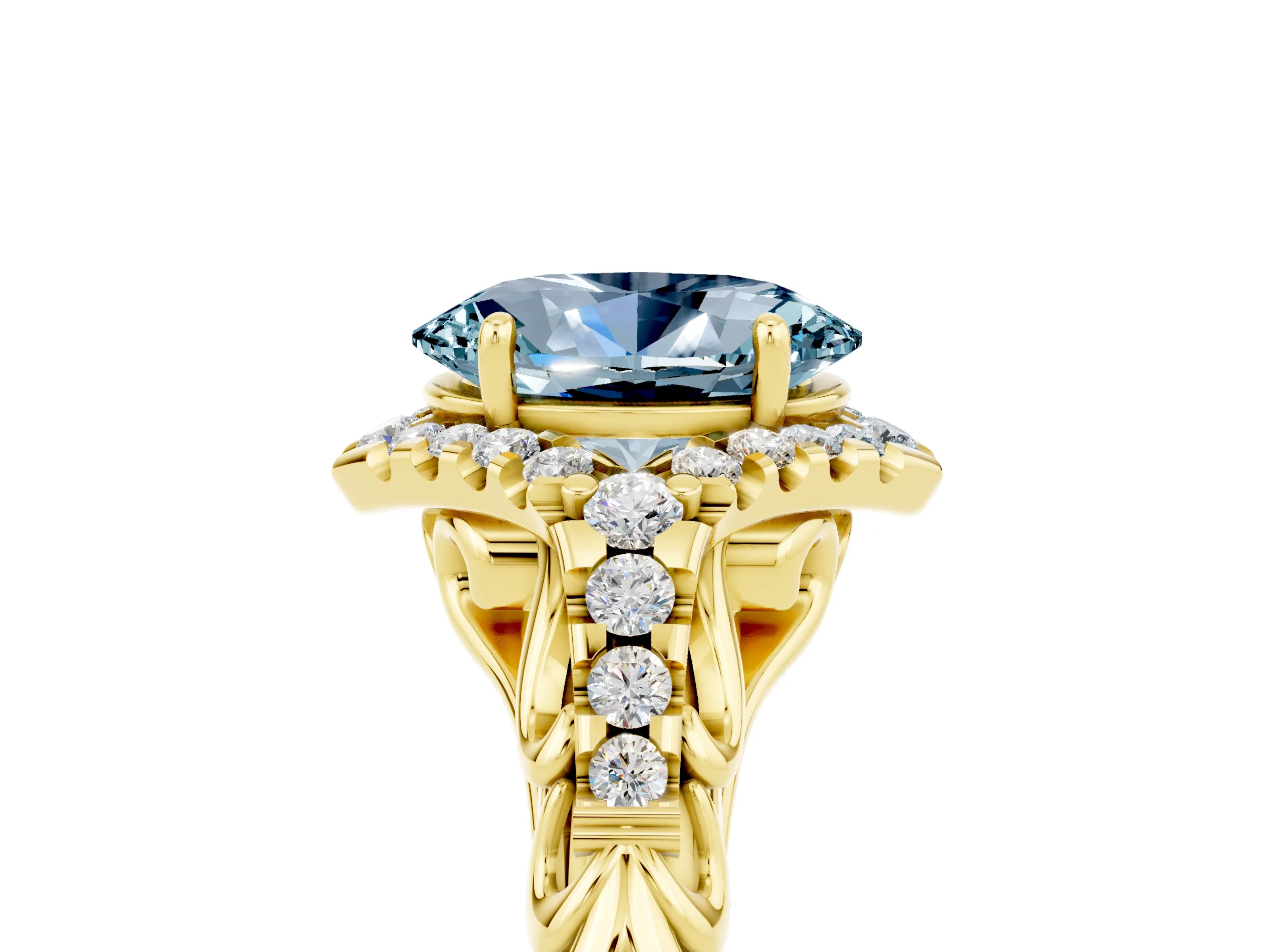 Yellow gold Oval Cut Aquamarine Solitaire Ring with Hidden Halo and Pavé Band_17