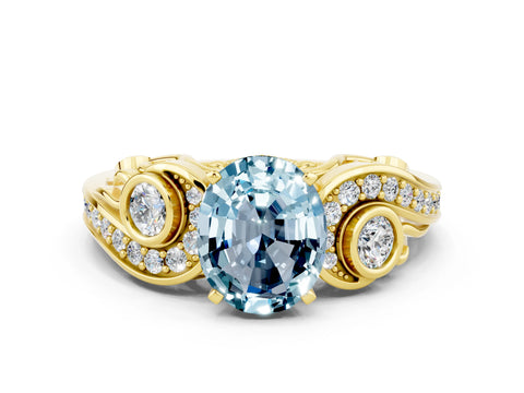 Yellow gold Oval Cut Aquamarine Solitaire Ring with Milgrain Pavé Band and Four-Prong Setting_24
