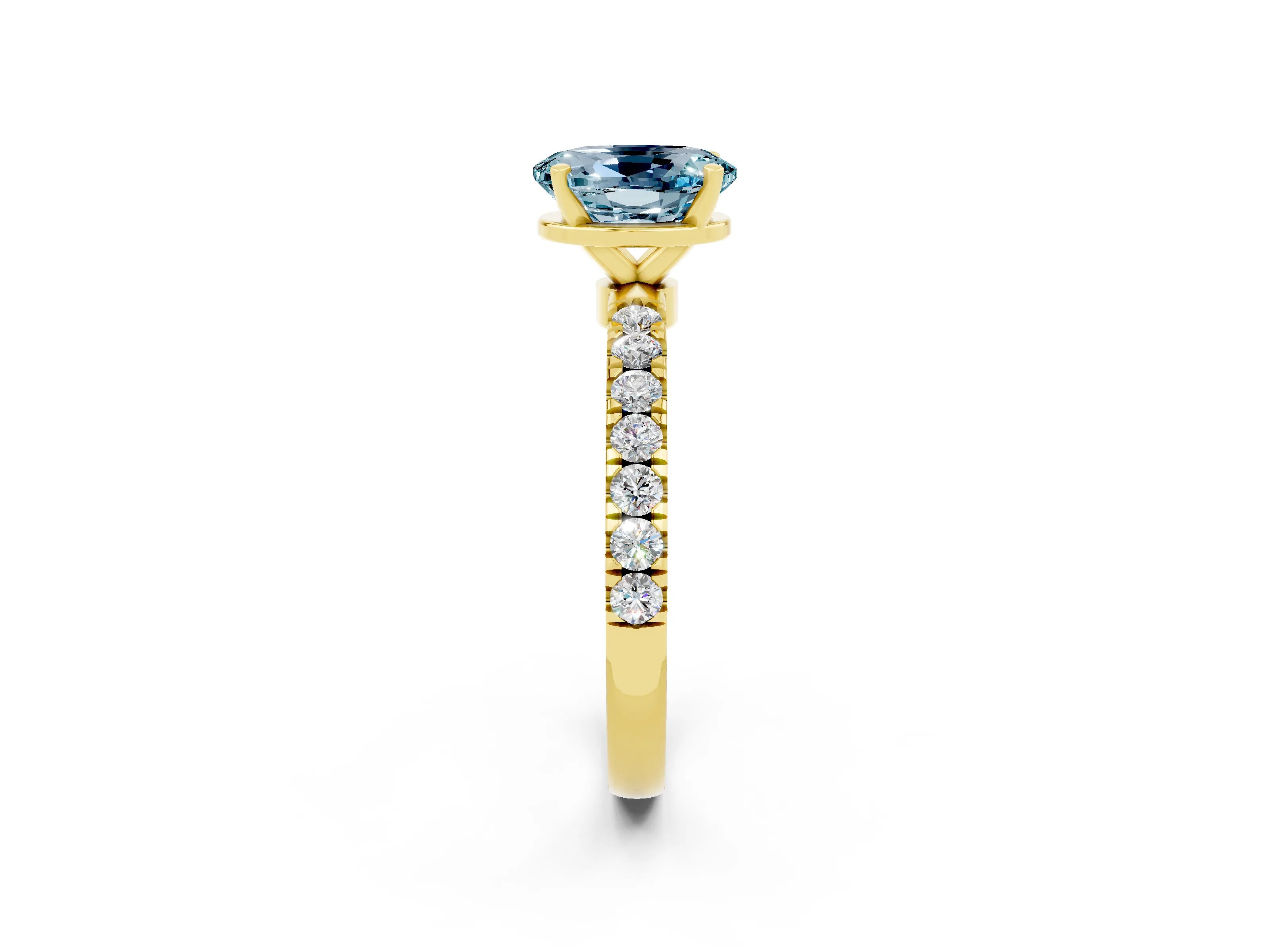 Yellow gold Oval Cut Aquamarine Solitaire Ring with Pavé Accents and Four-Prong Setting_2