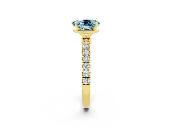 Yellow gold Oval Cut Aquamarine Solitaire Ring with Pavé Accents and Four-Prong Setting