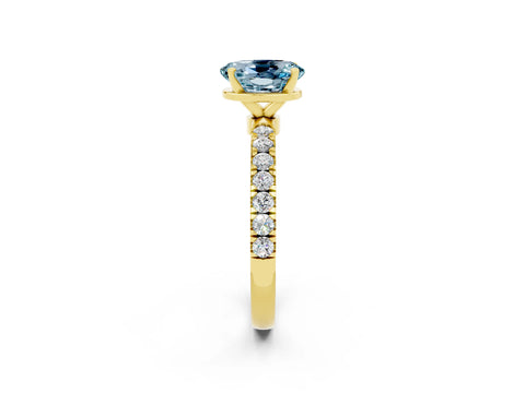 Yellow gold Oval Cut Aquamarine Solitaire Ring with Pavé Accents and Four-Prong Setting_2