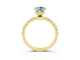 Yellow gold Oval Cut Aquamarine Solitaire Ring with Pavé Accents and Four-Prong Setting_3