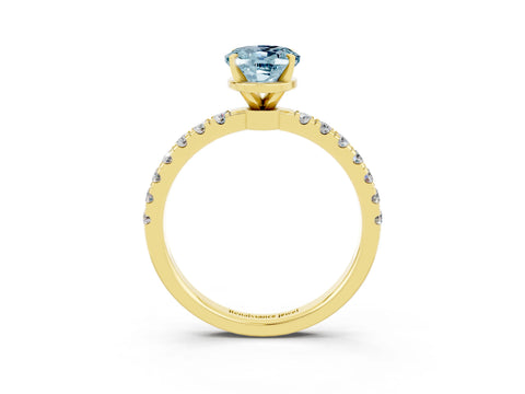 Yellow gold Oval Cut Aquamarine Solitaire Ring with Pavé Accents and Four-Prong Setting_3