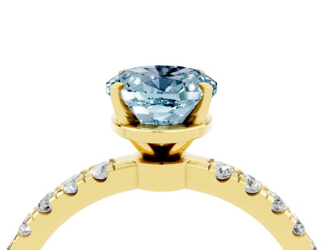 Yellow gold Oval Cut Aquamarine Solitaire Ring with Pavé Accents and Four-Prong Setting_4