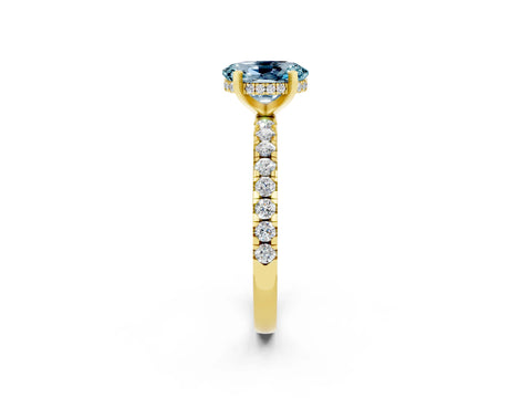Yellow gold Oval Cut Aquamarine Solitaire Ring with Pavé Band and Four-Prong Setting_26