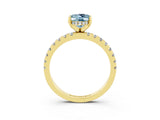 Yellow gold Oval Cut Aquamarine Solitaire Ring with Pavé Band and Four-Prong Setting_27