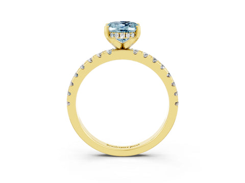 Yellow gold Oval Cut Aquamarine Solitaire Ring with Pavé Band and Four-Prong Setting_27