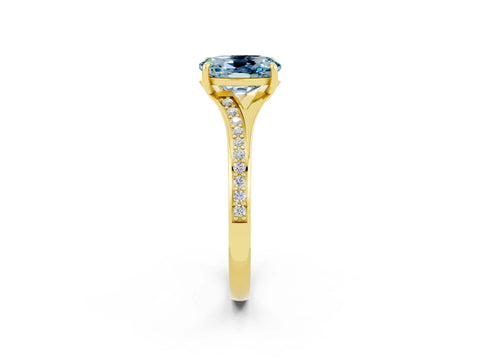 Yellow gold Oval Cut Aquamarine Solitaire Ring with Pavé Band and Prong Setting_14