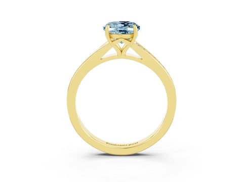 Yellow gold Oval Cut Aquamarine Solitaire Ring with Pavé Band and Prong Setting_15