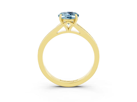 Yellow gold Oval Cut Aquamarine Solitaire Ring with Pavé Band and Prong Setting_3