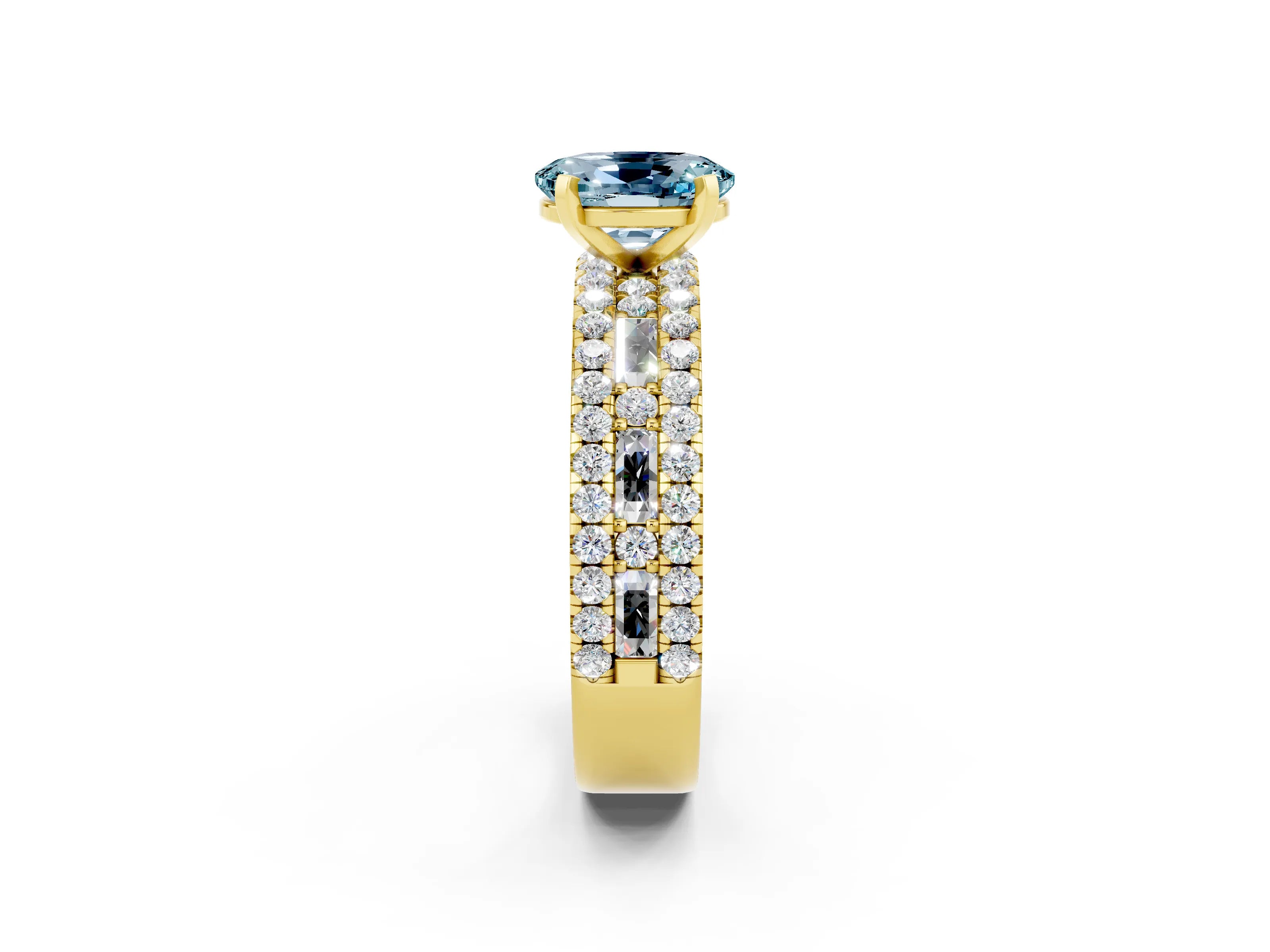 Yellow gold Oval Cut Aquamarine Solitaire Ring with Pavé and Channel Set Band_2