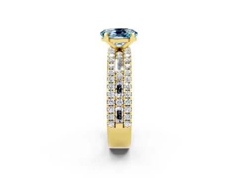 Yellow gold Oval Cut Aquamarine Solitaire Ring with Pavé and Channel Set Band_2