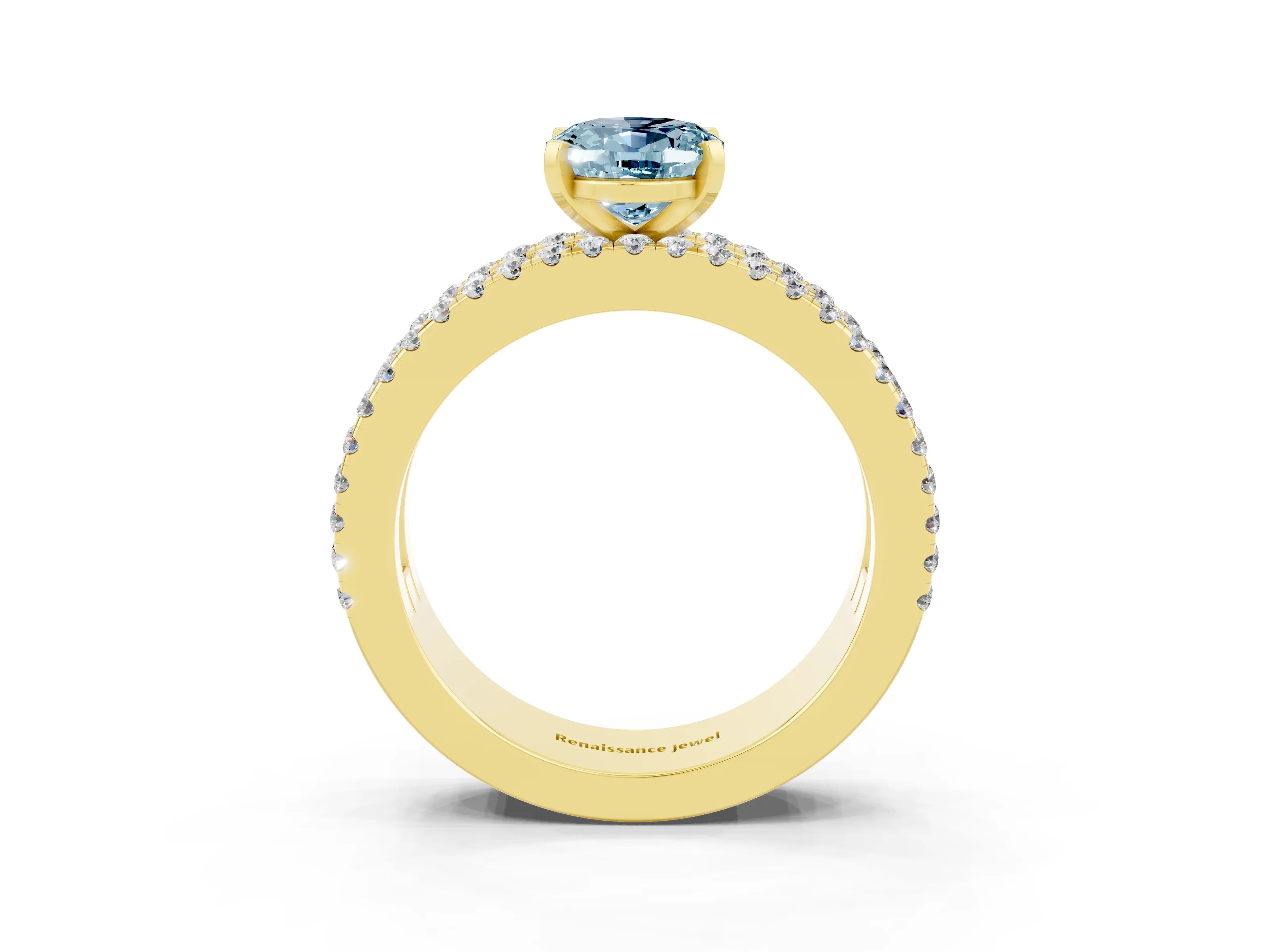 Yellow gold Oval Cut Aquamarine Solitaire Ring with Pavé and Channel Set Band_3