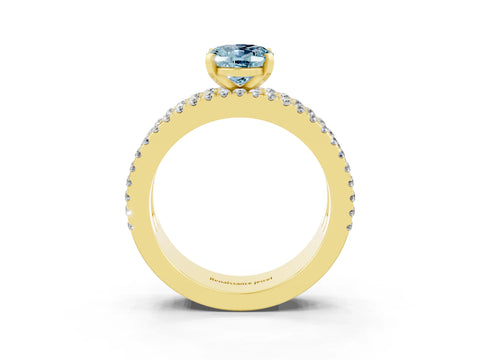 Yellow gold Oval Cut Aquamarine Solitaire Ring with Pavé and Channel Set Band_3