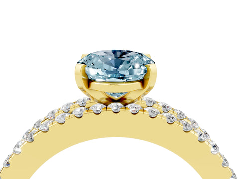 Yellow gold Oval Cut Aquamarine Solitaire Ring with Pavé and Channel Set Band_4