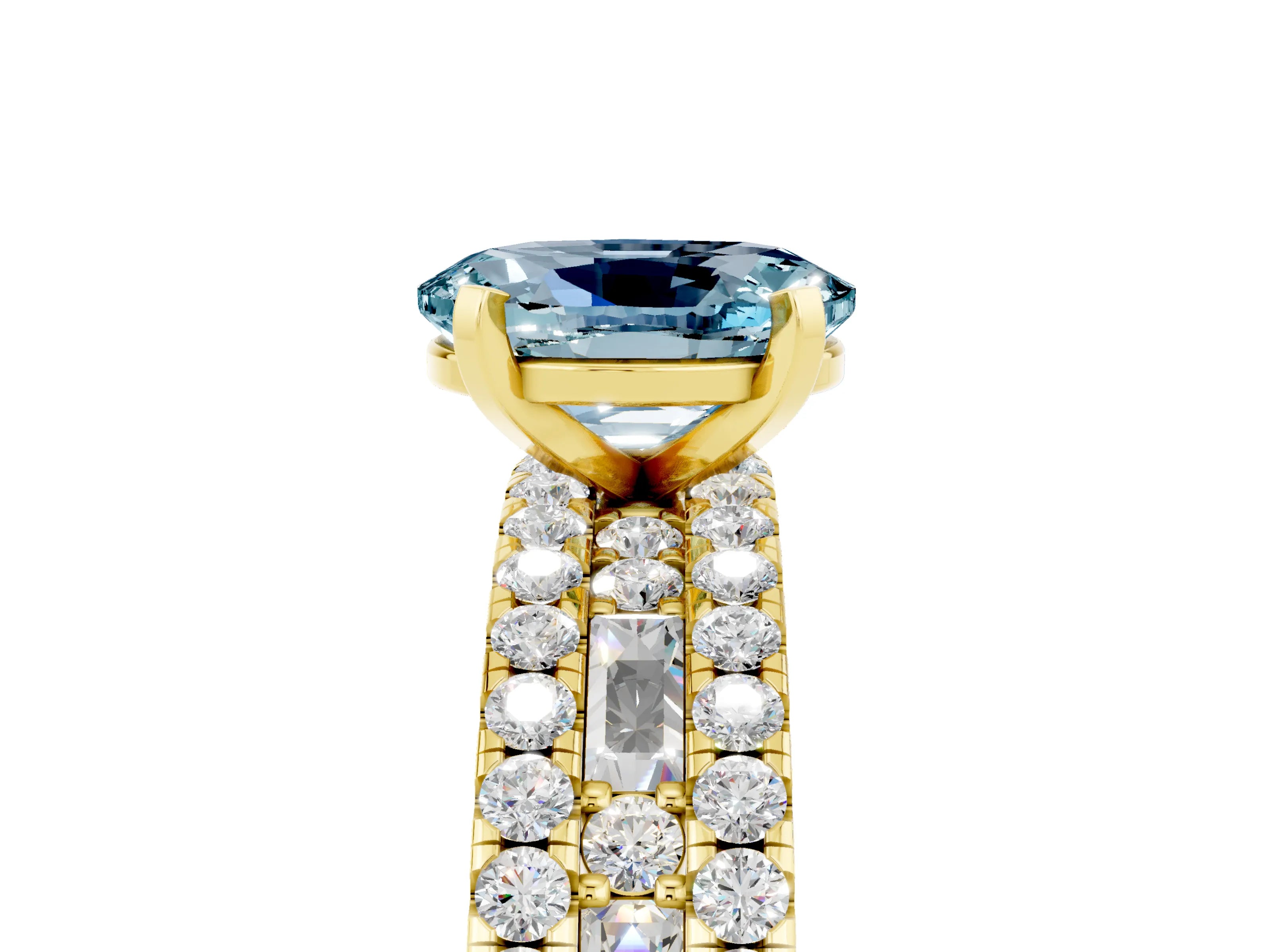 Yellow gold Oval Cut Aquamarine Solitaire Ring with Pavé and Channel Set Band_5