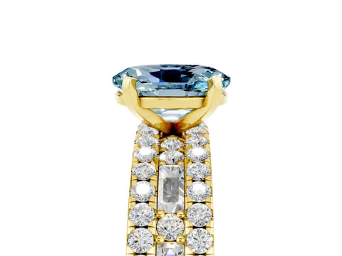 Yellow gold Oval Cut Aquamarine Solitaire Ring with Pavé and Channel Set Band_5