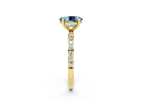 Yellow gold Oval Cut Aquamarine Solitaire Ring with Pave Band and Four Prong Setting_14