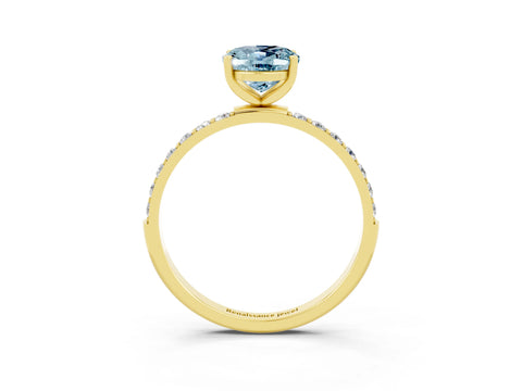 Yellow gold Oval Cut Aquamarine Solitaire Ring with Pave Band and Four Prong Setting_15