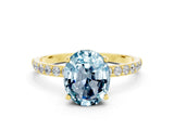 Yellow gold Oval Cut Aquamarine Solitaire Ring with Pave Band and Four Prong Setting_24