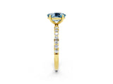Yellow gold Oval Cut Aquamarine Solitaire Ring with Pave Band and Four Prong Setting_26