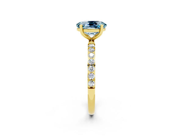 Yellow gold Oval Cut Aquamarine Solitaire Ring with Round  Pavé Band and Prong Setting