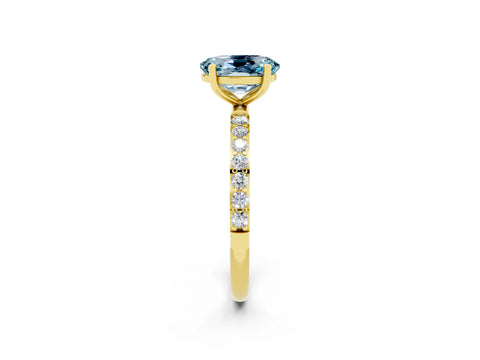 Yellow gold Oval Cut Aquamarine Solitaire Ring with Pave Band and Four Prong Setting_26