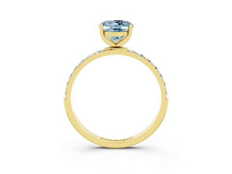 Yellow gold Oval Cut Aquamarine Solitaire Ring with Pave Band and Four Prong Setting_27