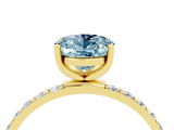 Yellow gold Oval Cut Aquamarine Solitaire Ring with Pave Band and Four Prong Setting_28