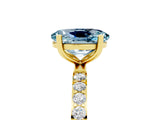 Yellow gold Oval Cut Aquamarine Solitaire Ring with Pave Band and Four Prong Setting_29