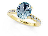 Yellow gold Oval Cut Aquamarine Solitaire Ring with Round  Pavé Band and Four-Prong Setting_37