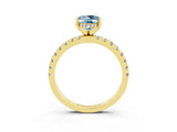 Yellow gold Oval Cut Aquamarine Solitaire Ring with Round  Pavé Band and Four-Prong Setting_39