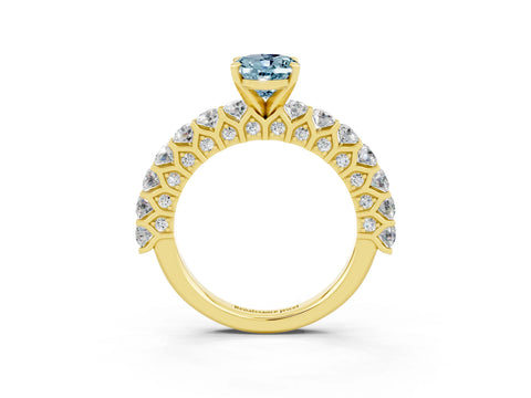 Yellow gold Oval Cut Aquamarine Solitaire Ring with Shared Prong Pavé Band and Four-Prong Setting_3