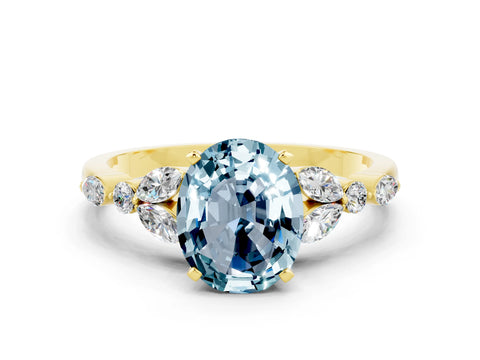 Yellow gold Oval Cut Aquamarine Solitaire Ring with Side Stones and Four-Prong Setting_12