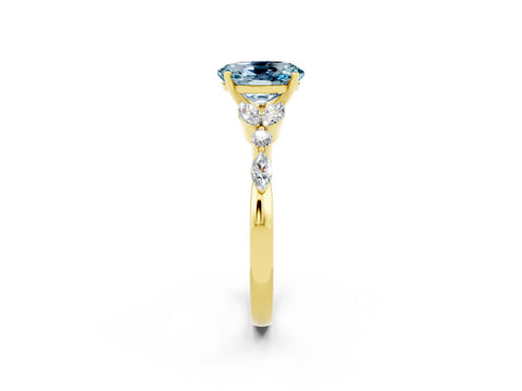 Yellow gold Oval Cut Aquamarine Solitaire Ring with Side Stones and Four-Prong Setting_14
