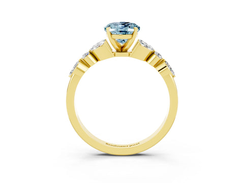 Yellow gold Oval Cut Aquamarine Solitaire Ring with Side Stones and Four-Prong Setting_15