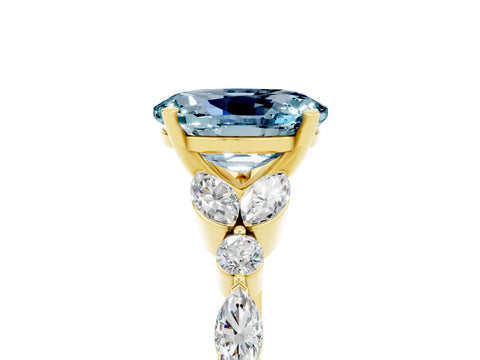 Yellow gold Oval Cut Aquamarine Solitaire Ring with Side Stones and Four-Prong Setting_17