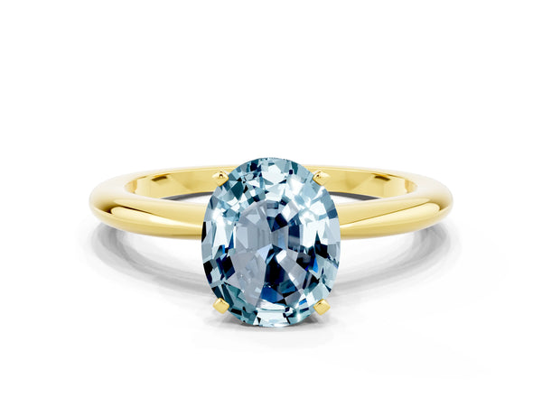 Yellow gold Oval Cut Aquamarine Solitaire Ring with Six-Prong Setting and Classic Band