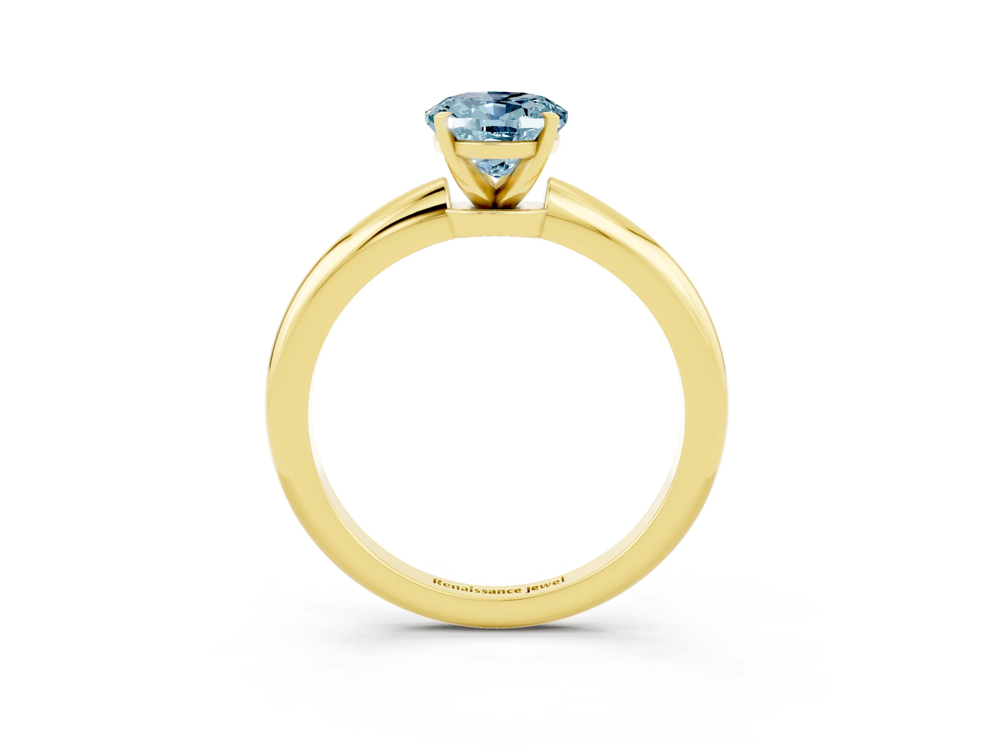 Yellow gold Oval Cut Aquamarine Solitaire Ring with Six-Prong Setting and Classic Band_3