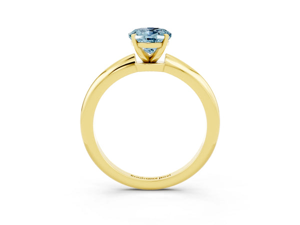 Yellow gold Oval Cut Aquamarine Solitaire Ring with Six-Prong Setting and Classic Band