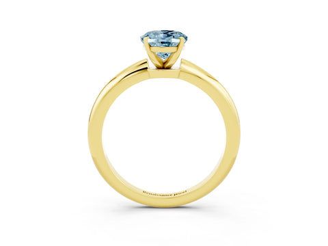 Yellow gold Oval Cut Aquamarine Solitaire Ring with Six-Prong Setting and Classic Band_3