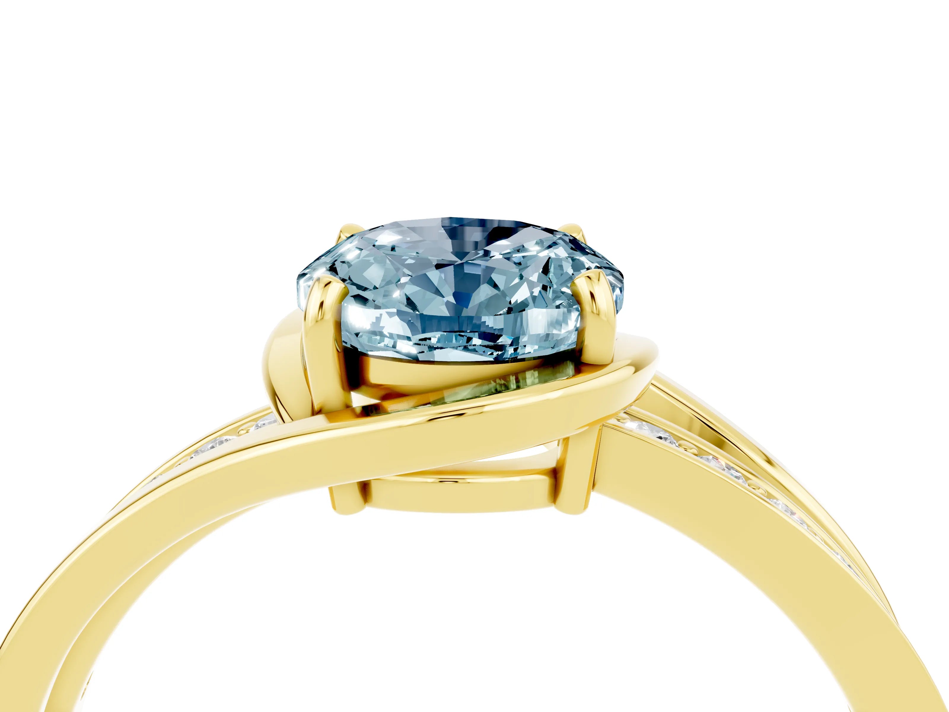 Yellow gold Oval Cut Aquamarine Solitaire Ring with Split Shank and Prong Setting_4