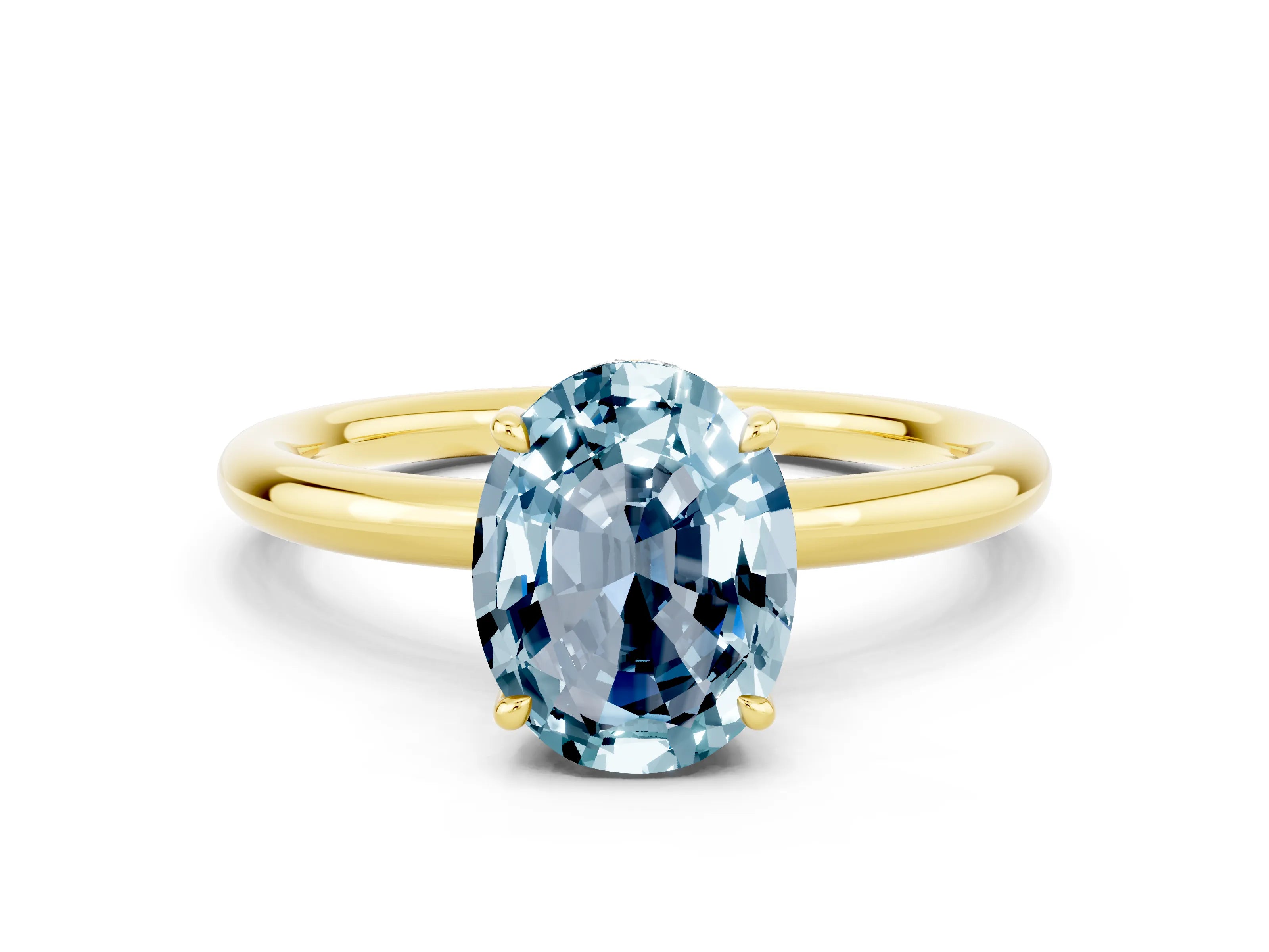 Yellow gold Oval Cut Aquamarine Solitaire Ring with Thin Band and Four-Prong Setting_12