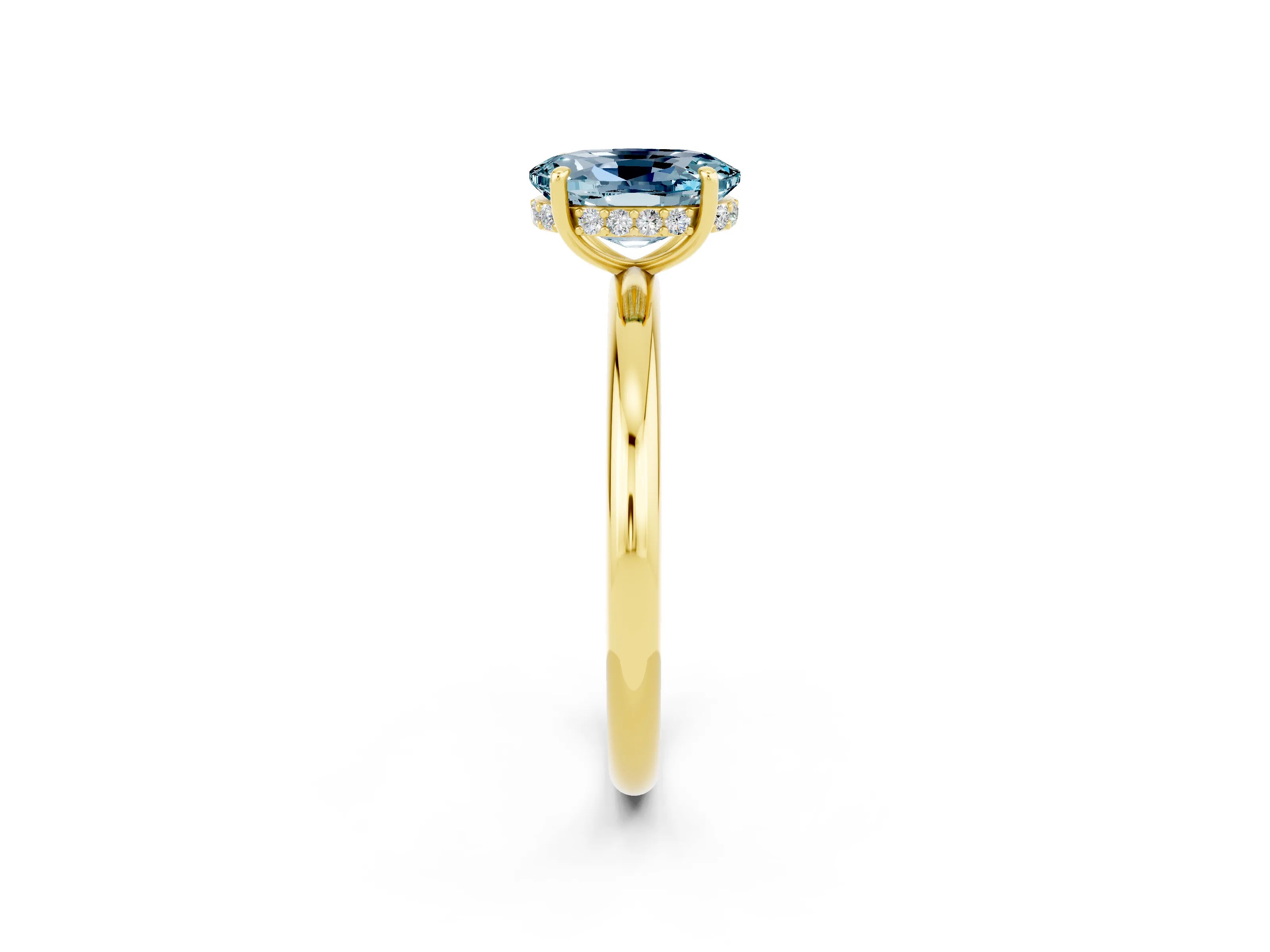 Yellow gold Oval Cut Aquamarine Solitaire Ring with Thin Band and Four-Prong Setting_14