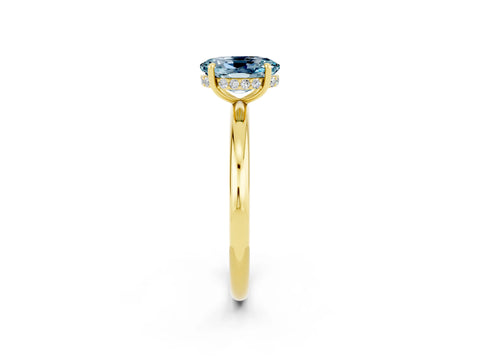 Yellow gold Oval Cut Aquamarine Solitaire Ring with Thin Band and Four-Prong Setting_14
